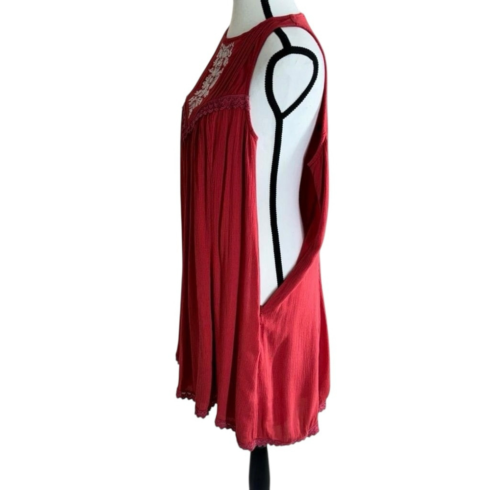 Hollister Red Lace Trim Mini Dress Large Sleeveless Boho - Picture 4 of 11